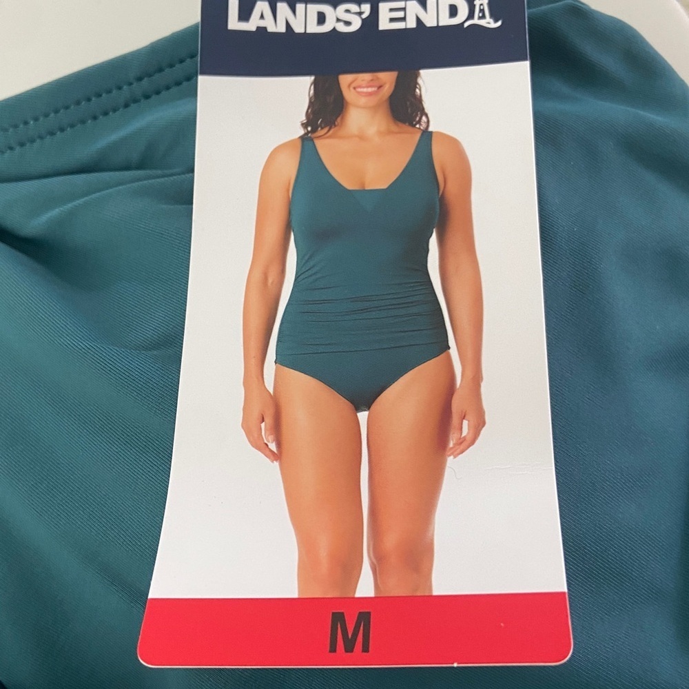 NWT Lands’ End Teal Womens SlenderSuit Grecian Low Leg One Piece UPF 50+ Size M - Picture 4 of 11
